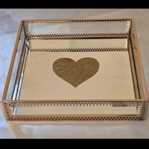 Rachel Zoe Mirrored Decorative Tray with Gold Heart Accent 6x6x1.25